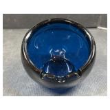 Cobalt Blue Glass Ashtray with Notched Rim
