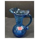 Viking Crackle Glass Blue Pitcher Vase