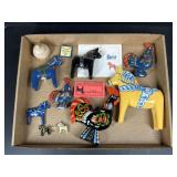 Swedish Dala Horse & Rooster Wood Figures