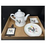 Bergquist Rooster Plates and kettle