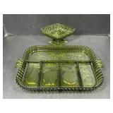 Green glass Tray and bowl