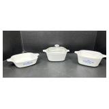 Corningware 3 Bake Dishes, 2 are Blue Cornflower