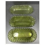 3 Green Glass Dishes