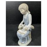 Zaphir Girl Feeding Chicken Figurine