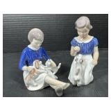 2- Bing & Grondahl Children with Puppies Figurines
