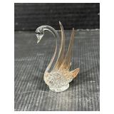 Art Glass Swan Figurine Amber Accents