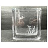 Crystal Vase With Kids/ Geese Etching