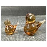 2 Amber Glass Bird Figurines Set