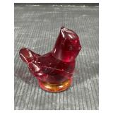 Amberina Glass Bird Figurine Red to Amber Base