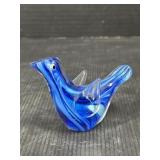 Art Glass Bird Figurine Blue Swirl Pattern