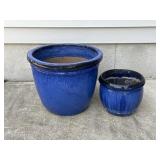 2 Blue and Black Flower Pots