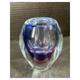 Art Glass Votive Candle Holder Blue Cased Glass