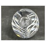 Black & White Swirl Art Glass Paperweight