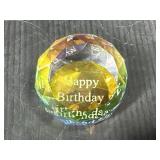 Happy Birthday Faceted Glass Paperweight