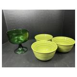 Green Bowls and Glass Footed Bow