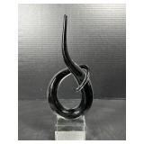 Modern Black Art Glass Loop Sculpture w/ Base