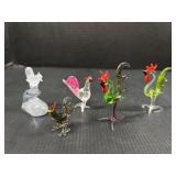 Hand Blown Glass Chicken & Rooster Figures