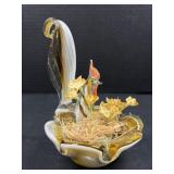 Murano Style Art Glass Bird Dish w Floral Accent