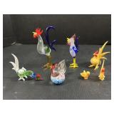 Hand Blown Glass Chicken & Rooster Figures