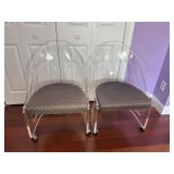2 Lucite Style Chairs w/ Upholstered Seats