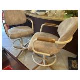 2 Swivel Bar Stools w/ Upholstered Seats & Arms
