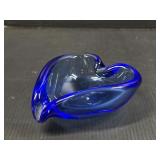 Cobalt Blue Art Glass Heart Shape Bowl