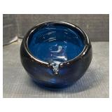 Cobalt Blue Glass Ashtray with Notched Rim