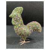 Sparkle Beaded Mosaic Rooster Figurine Green