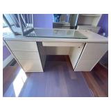 Light Wood Desk w/ Glass Top & Storage