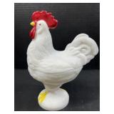 Milk Glass Rooster on Nest Covered Dish w Red Comb
