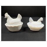 Milk Glass Nesting Hen Covered Dishes - Small