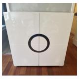 Modern Lacquer White Cabinet w/ Mirror Circle