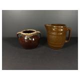 Crock Like Pitcher & Double Handled Bowl