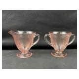 Pink Depression Glass Sugar Bowl and Creamer