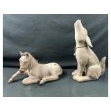 Ceramic Horse and Wolf Statues