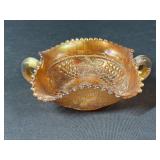 Marigold Glass Carnival Glaze Handled Dish