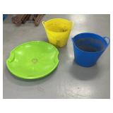 Sled and 2 Large Bucket Planters