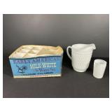 7 Piece Early American Milk Glass Hobnail Water