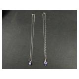 2 Sterling Silver Purple Stone Necklaces