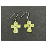 Sterling Silver Green Cross Ear Rings