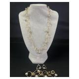 Retro long necklace, bracelet, and earring set