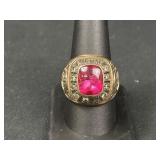 10K Gold Allstate Class Ring w/ Red Stone