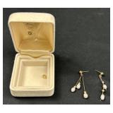 14K Gold Pearl Dangle Earrings