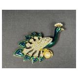 Large Enamel Rhinestone Peacock Brooch
