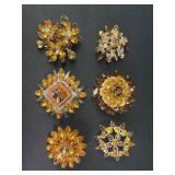 Floral Orange rhinestone brooches