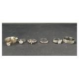 6 Ring Set w/ CZ Solitaire & Band Designs