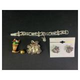 Christmas brooches, earrings, and more