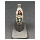 Southwest Style Turquoise & Coral Ring