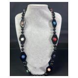 Black onyx and multi polished gemstone necklace