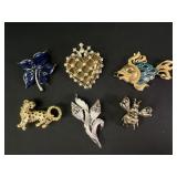 Animal & Floral Brooches w/ Rhinestones